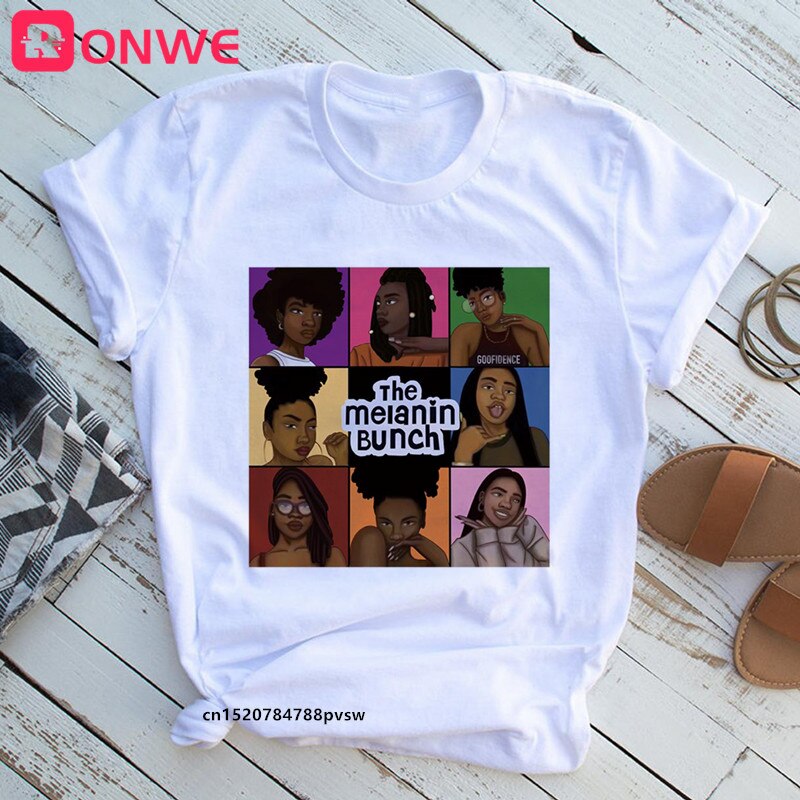 Women's African White T-Shirt Girl Black Queen Lip T-Shirt