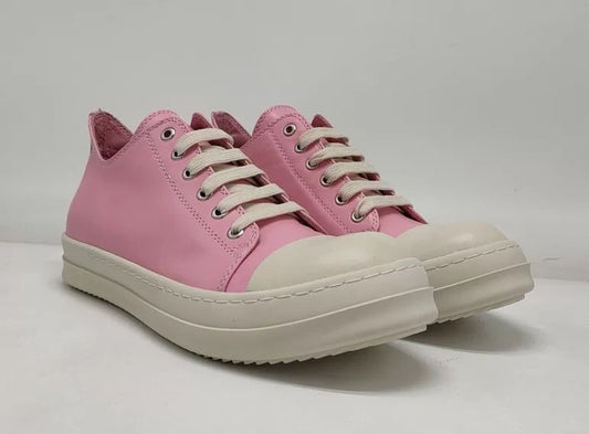 Pink Unisex Hightop Leather Motorcycle Lace Up Sneakers