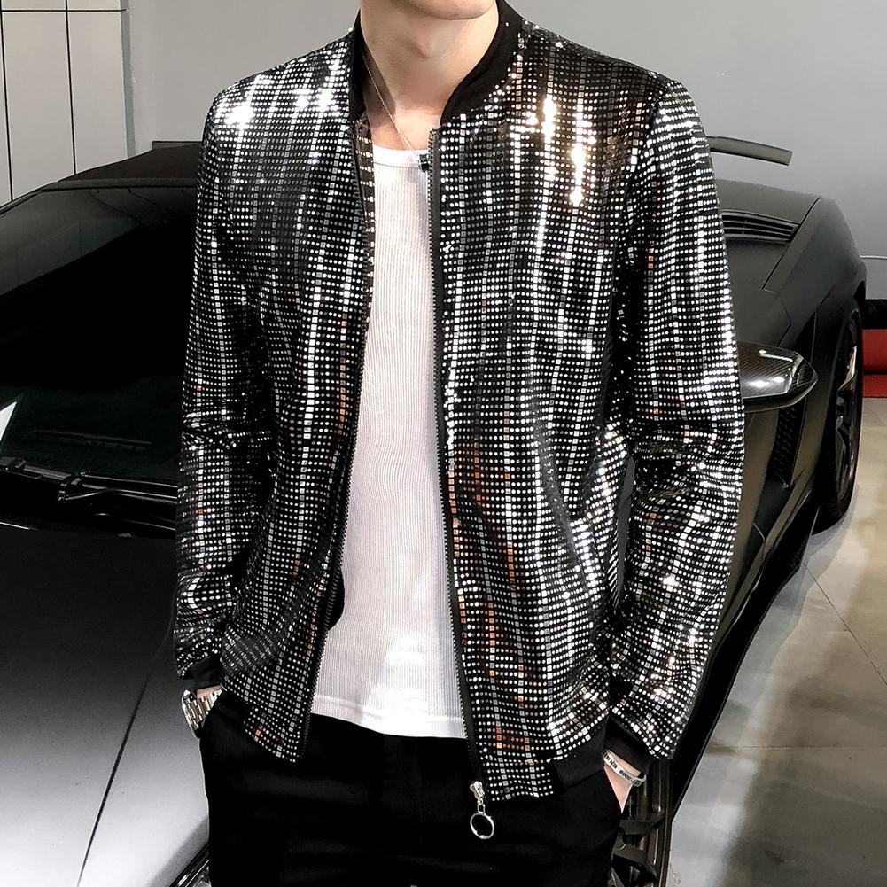 Shiny Sequins Long Sleeve Glitter Zipper Bomber Jacket