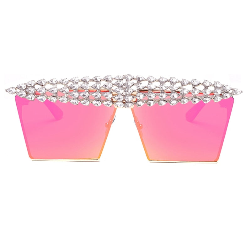 Mirror Reflective Square Diamond Net Flat Top Crystal Punk Sunglasses