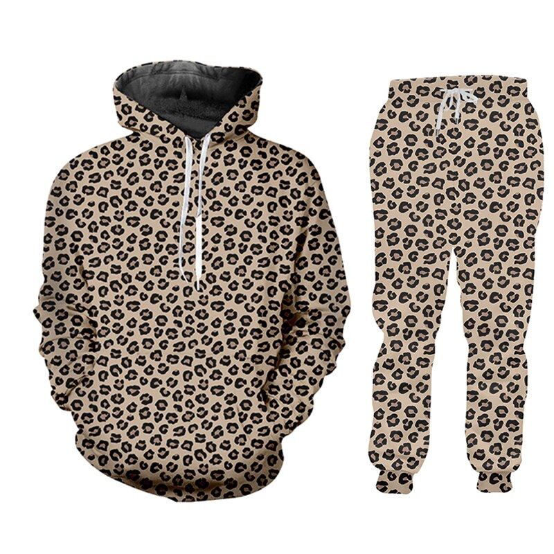 3D Leopard Hoodie Jogging Sports Suit Men's Big & Tall to 6XL