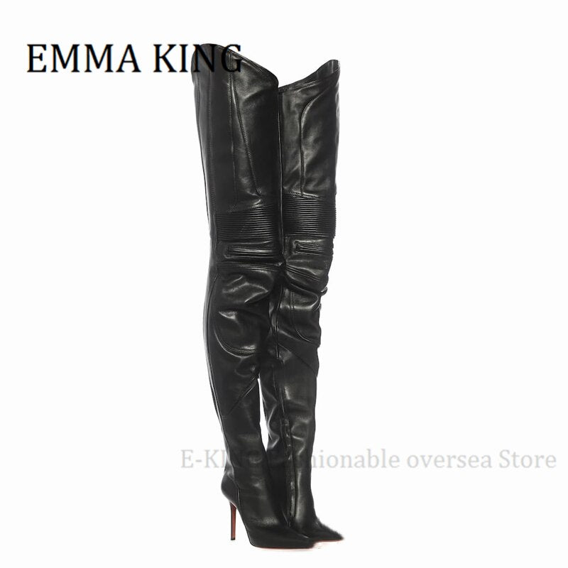 Runway Patchwork Women Over the Knee Pointed Toe Knight Boots