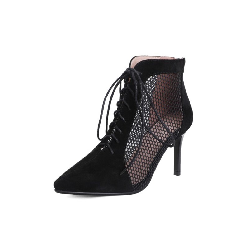 Cross Lace Up Roman Hollow Out Mesh Ankle Boots