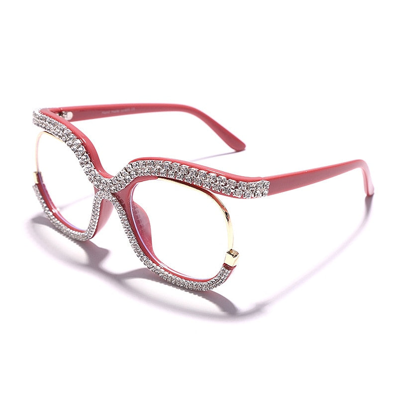 Crystal Diamond Rhinestone Cat-Eye Optical Anti-Blue Light Eyeglasses