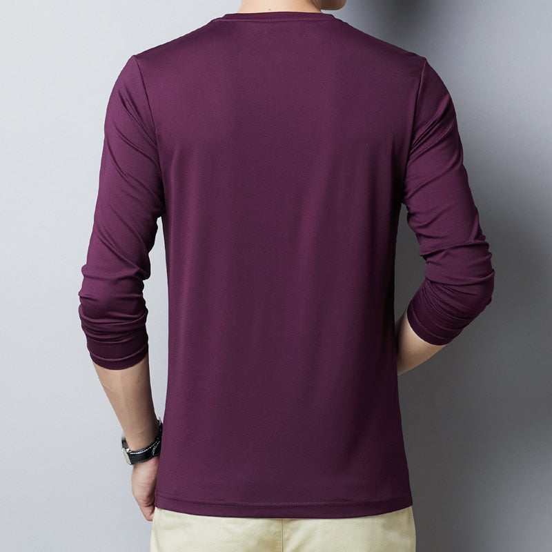 Men's Cotton Long sleeve Solid Color Slim Fit T-Shirt