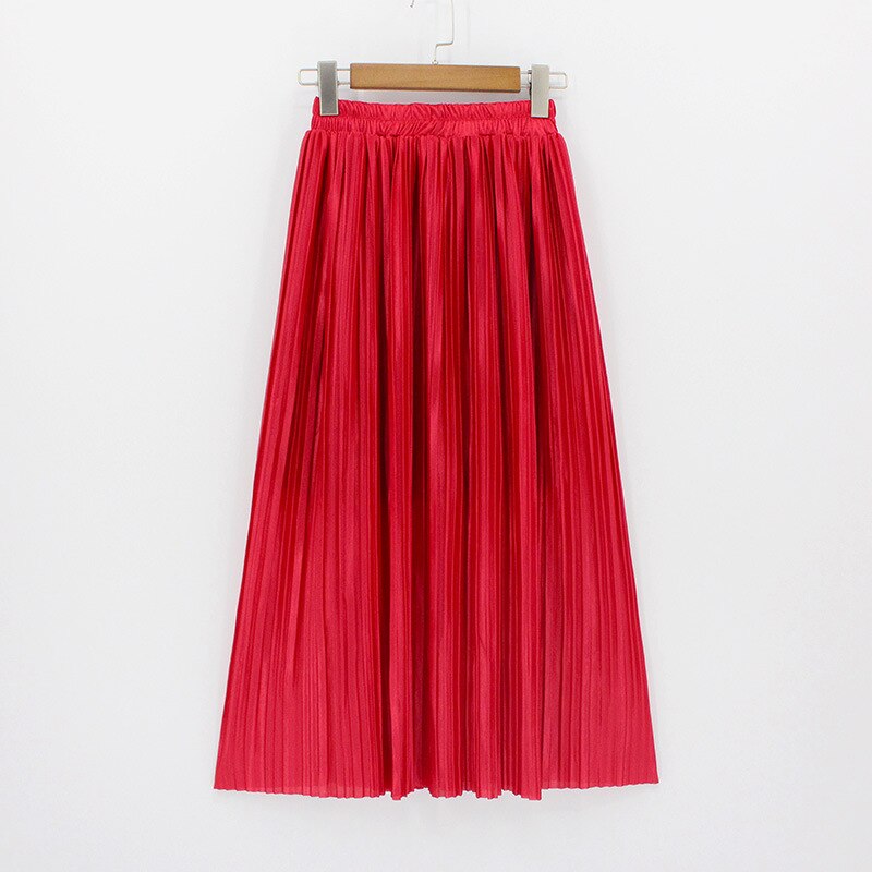 Satin Loose Pleated Solid Color High Waisted Maxi Skirt