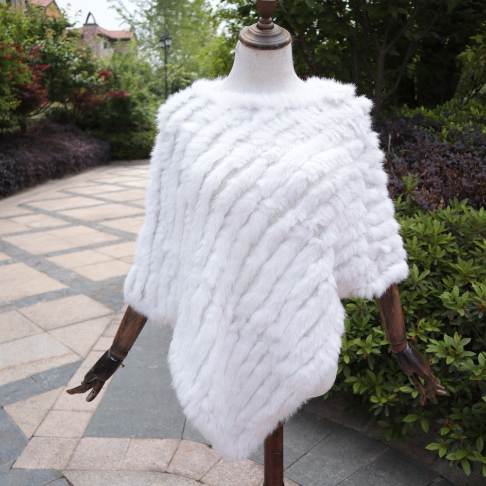 Knitted Natural Rabbit Fur Shawl