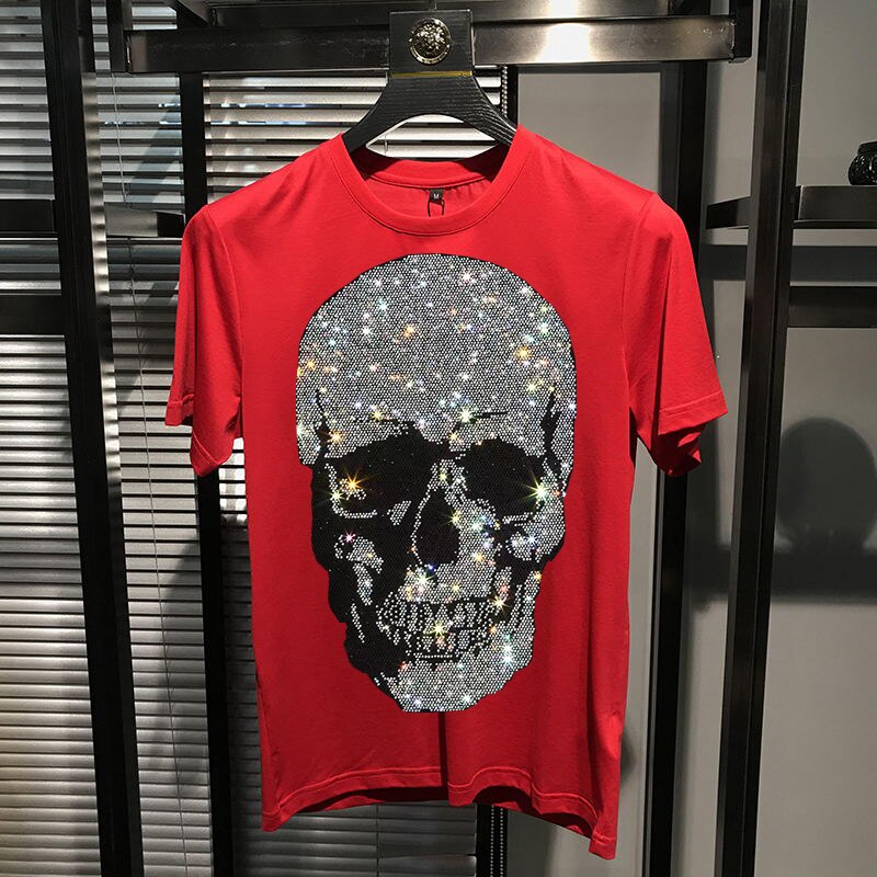 Men's Silver Rhinestone Skull Head Oversized T-Shirt