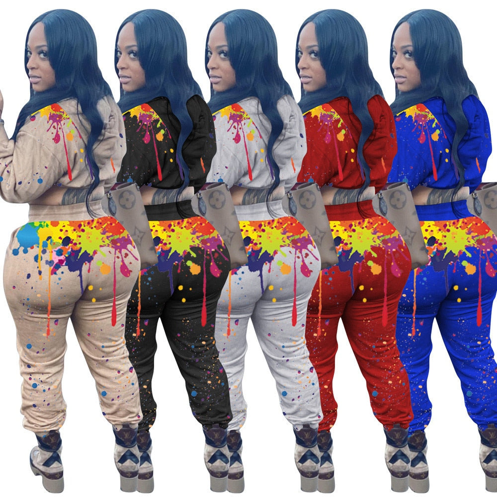 Splash Ink Print Ladies Hoodie Sweatsuits