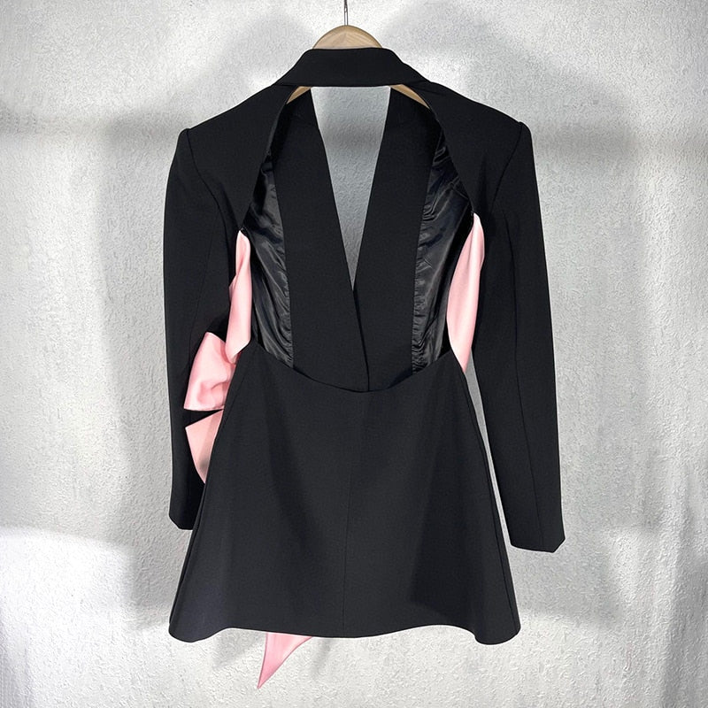 Notched Long Sleeve Patchwork Diamond Ladies Blazer