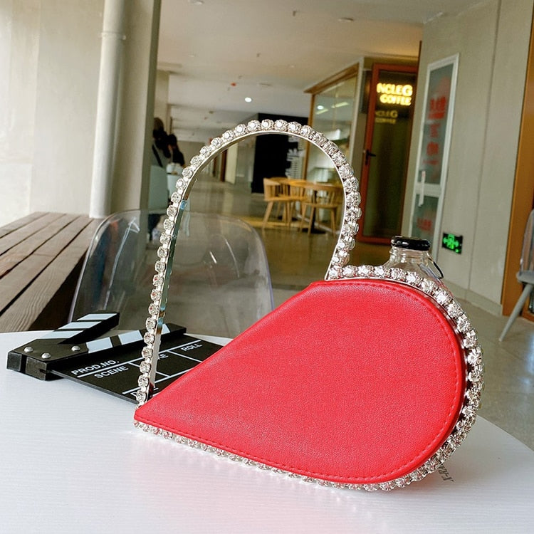 Heart Shaped Diamond Leather Evening Clutch Purse