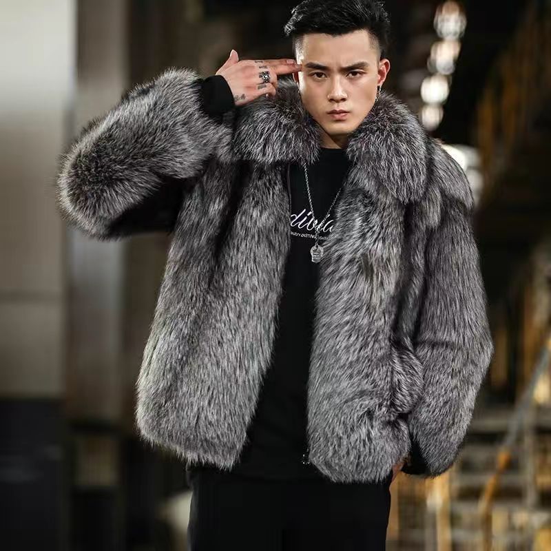 Men's Big & Tall Faux Fox Fur Coat to 6X