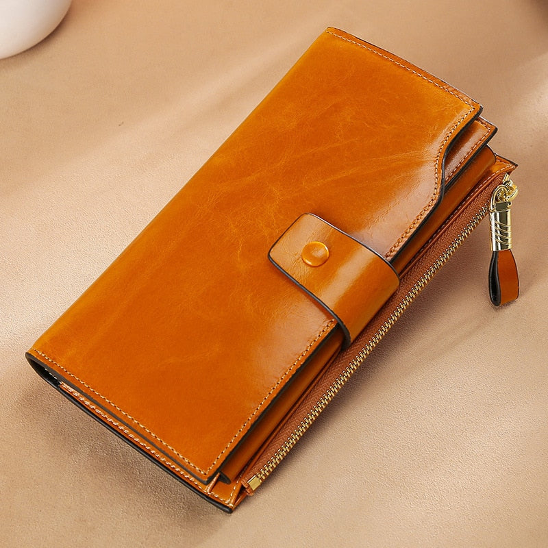 Oilwax Cowhide Leather Cell Phone Wallet