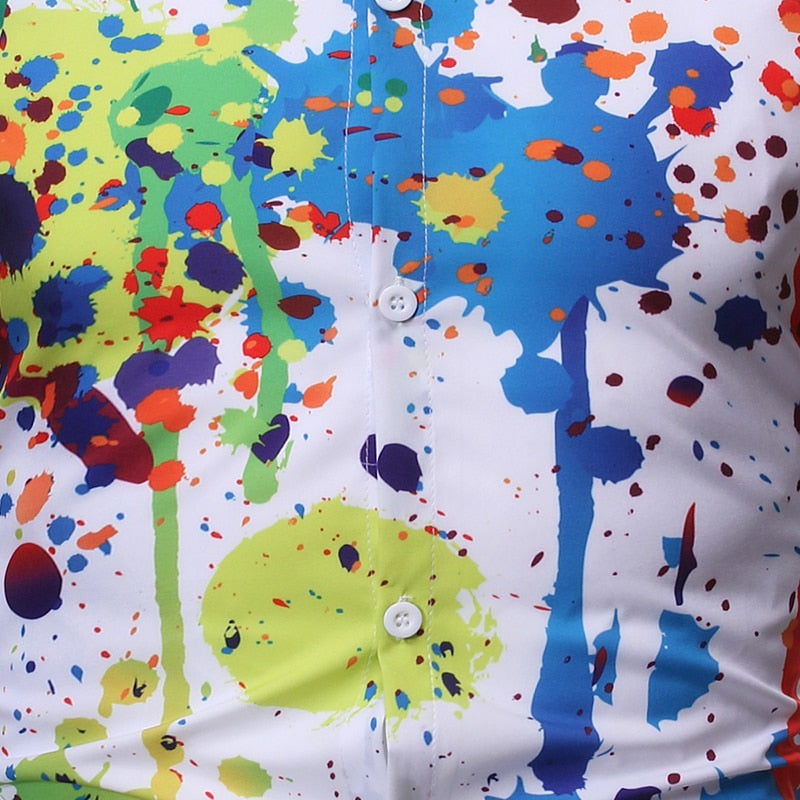 Men's Ink Splash Paint Color Long Sleeve Dress Shirt