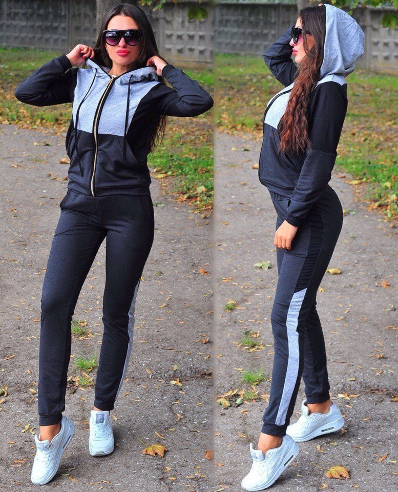 Skinny Ladies Colorblock Hoodie Sweatshirt + Side Stripe Tracksuit