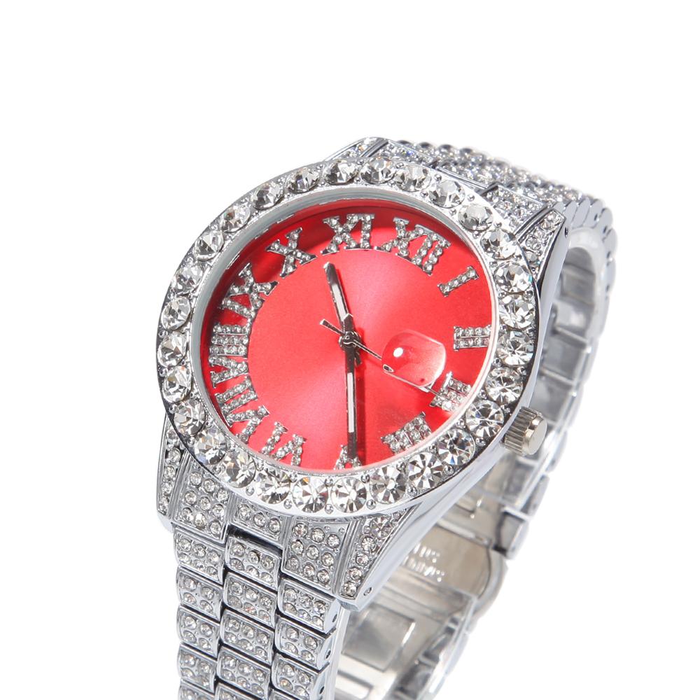 Big Dial Full Iced Out Colored Stainless Steel Men's Watches