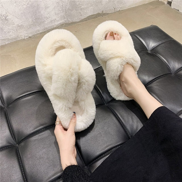 Women's Furry Open Toe Slides/Slippers