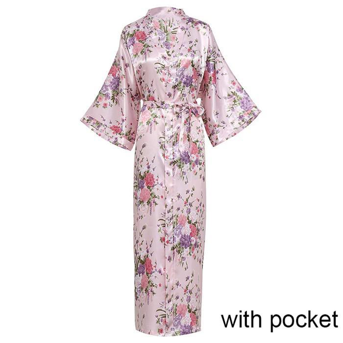 Silky Satin Women's Kimono Bath Robes w/ Pockets