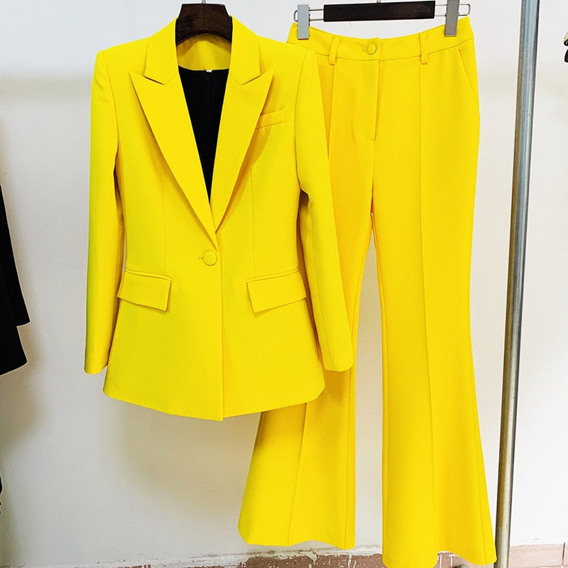 Ladies Single Button Blazer + Flared Pants Formal/Business Suit to 4X