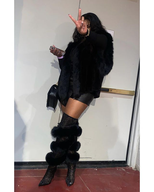 Spiral Faux Fur Over-the-Knee Thigh High Stiletto Pointed Toe Boots