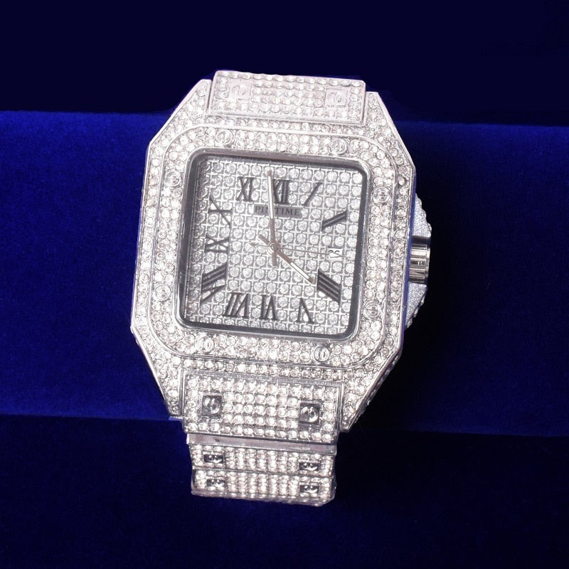 Men's Bubble Letter Proud Big Dial Quartz Luxury Rhinestone Watch