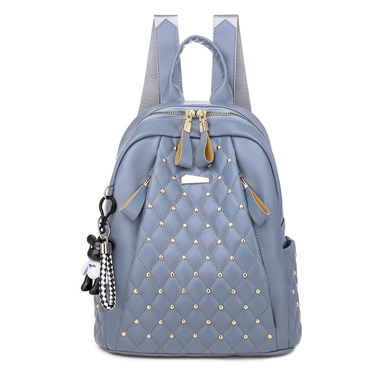 Vintage Leather Embossed Diamond Lattice Studded Quilted Solid Color Ladies Backpack