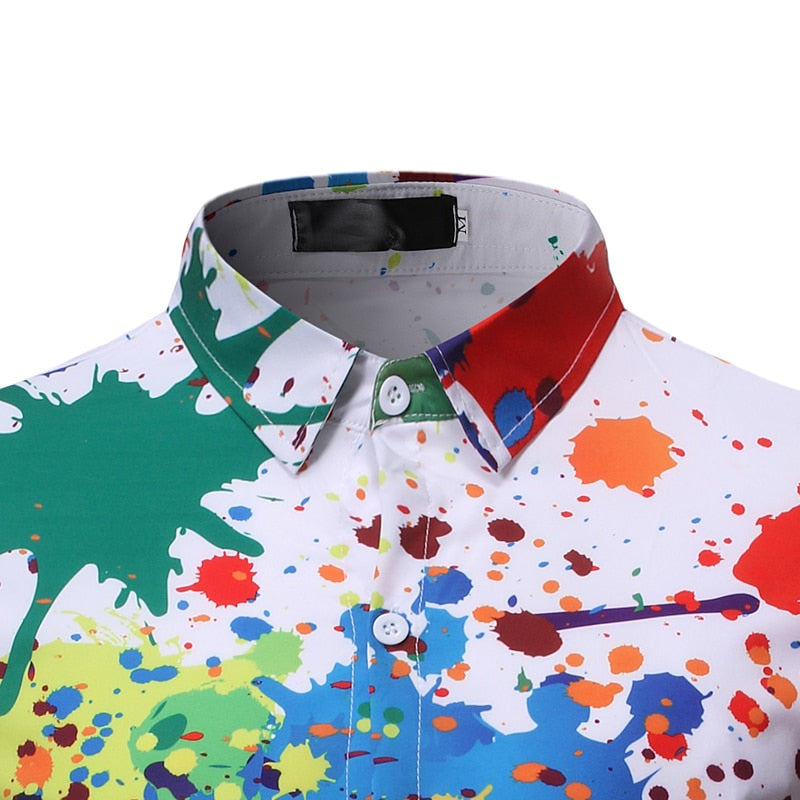 Men's Ink Splash Paint Color Long Sleeve Dress Shirt