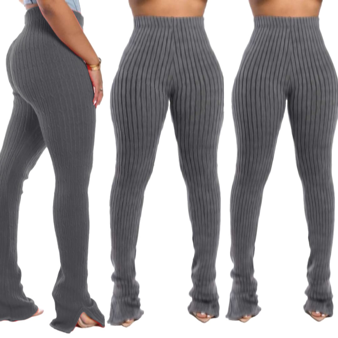 Stacked Flare Knitted Side Slit Elastic Waist Bell Bottom Women's  Sweatpants