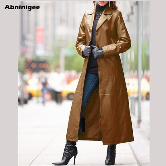 Steampunk PU Leather Gothic Lapel Biker Ladies Trenchcoat to 5X Plus