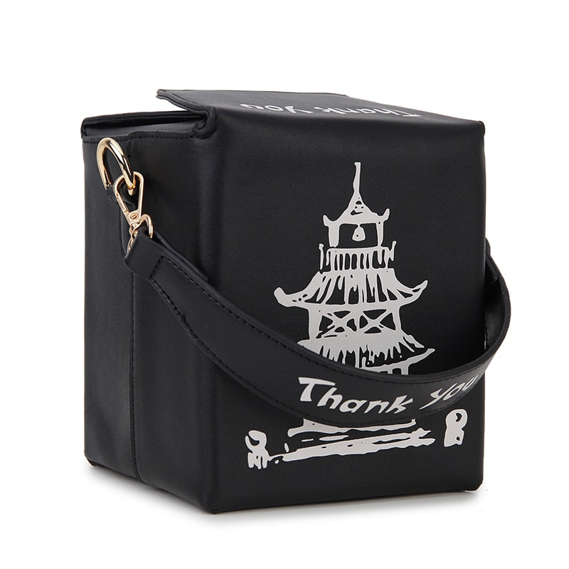 Chinese Takeout Box PU Leather Bucket Crossbody Purse