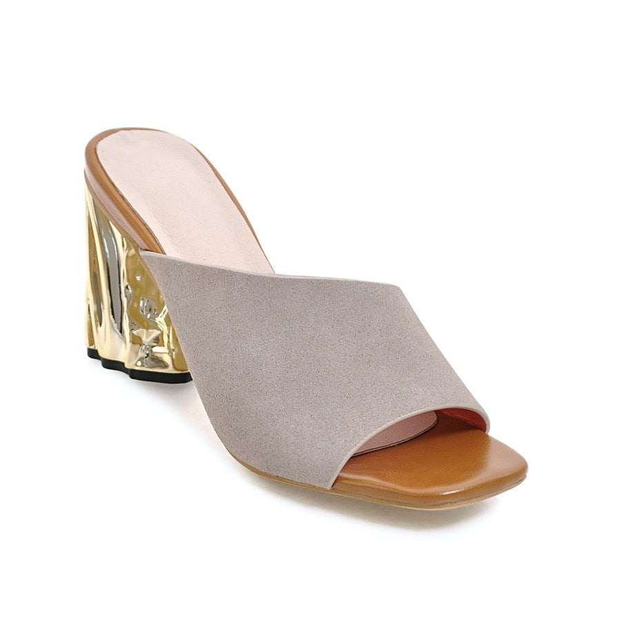 Metallic Heel Open Platform Sandals