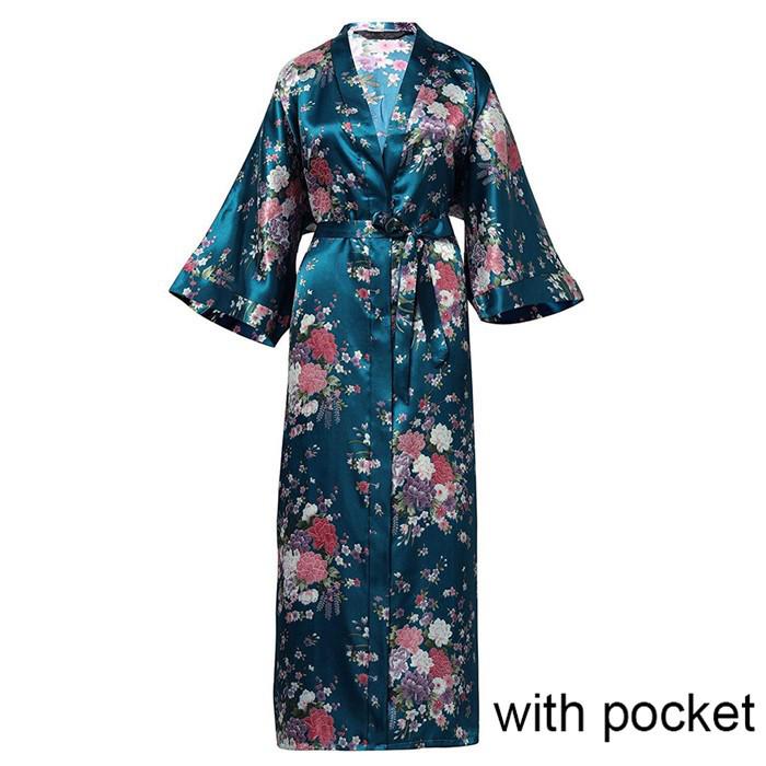 Silky Satin Women's Kimono Bath Robes w/ Pockets