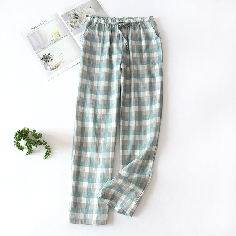 Men's & Women's Plaid Gauze Crepe Knitted Pajama Sleepwear Pants