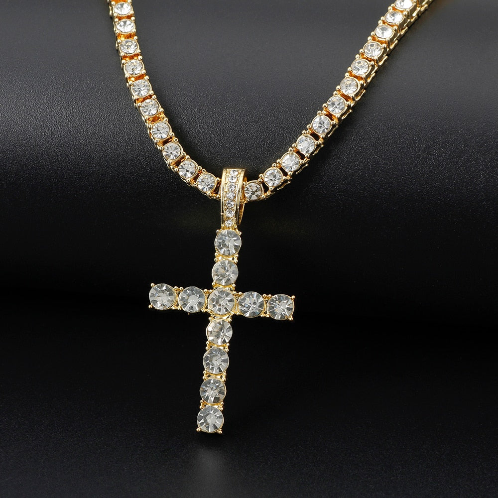 Iced Out Diamond Cross Pendant Necklaces-Gold or Silver Chain