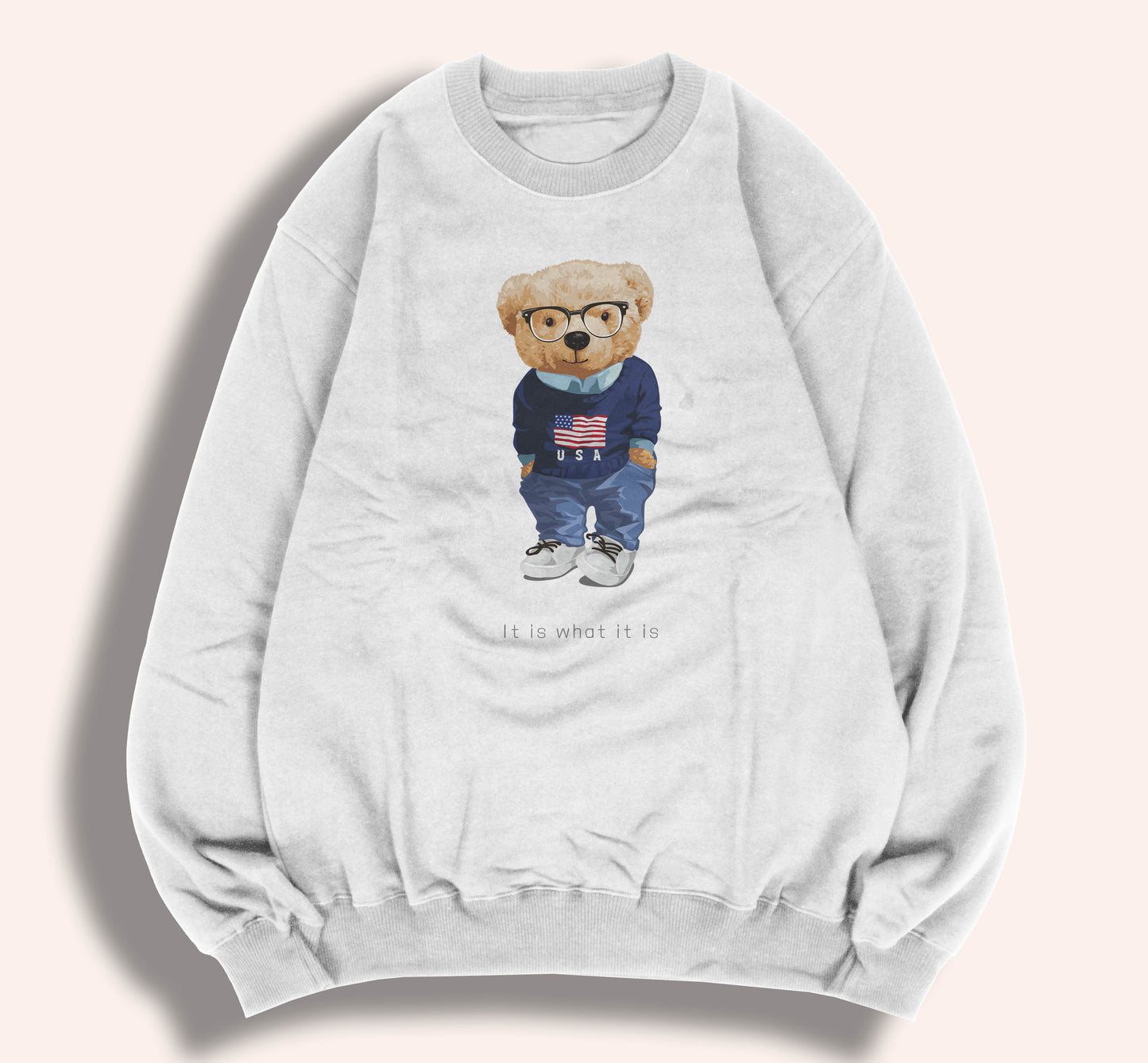 Teddy Bear "It Is What It Is" Letter Printed Unisex Heavy Blend Crewneck Sweatshirts