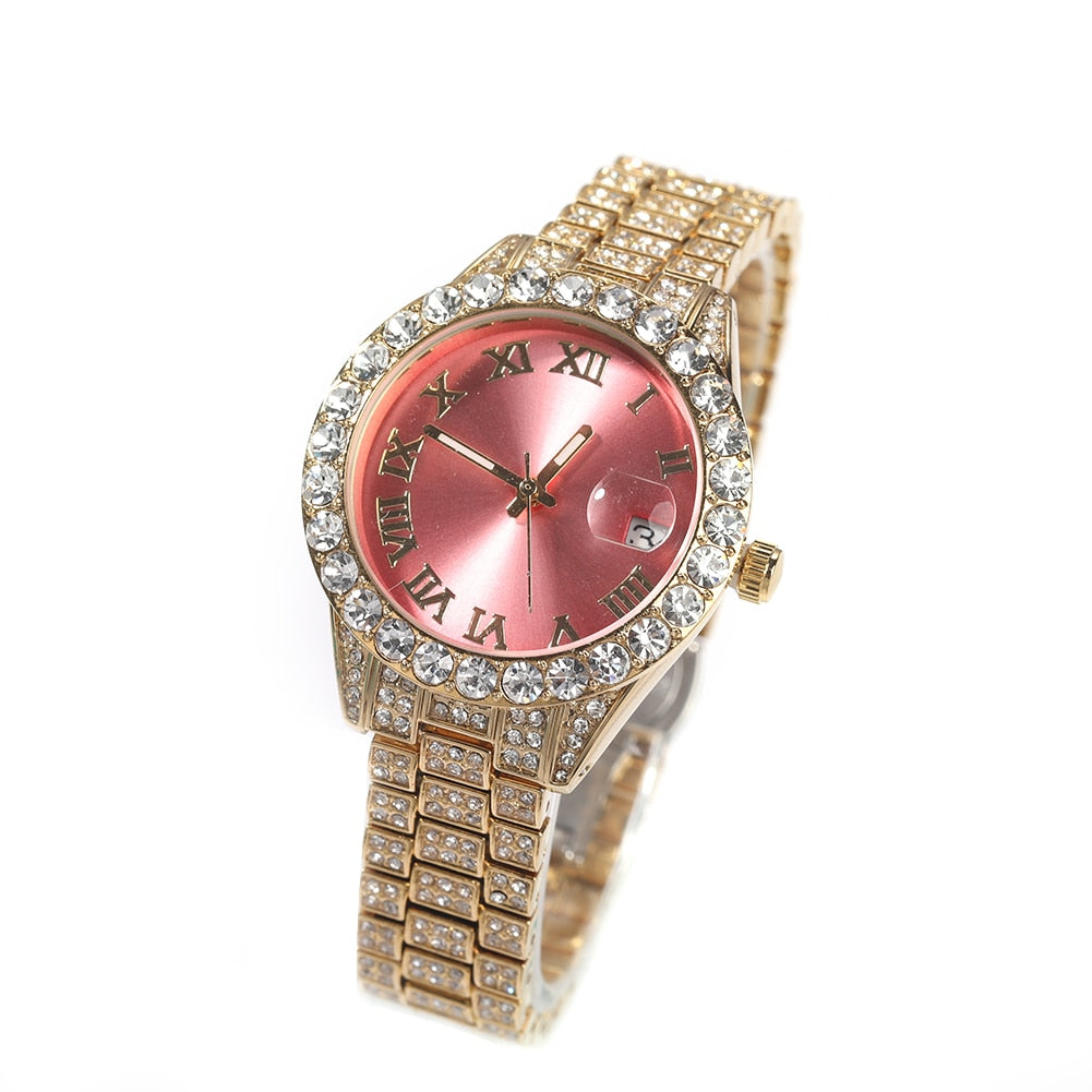 Rhinestone Colored Iced Out Stainless Steel Quartz Ladies' Watch