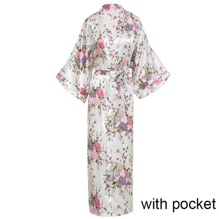 Silky Satin Women's Kimono Bath Robes w/ Pockets