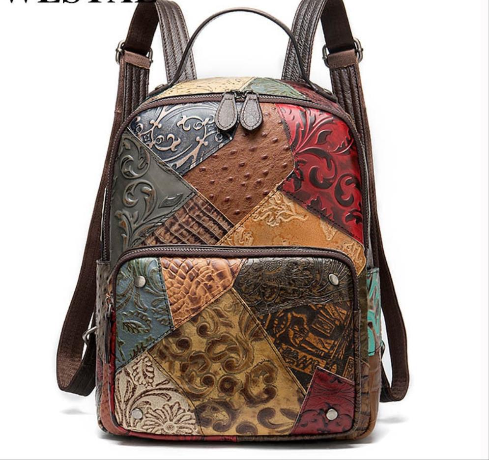 Geometric Printed Leather Laptop Backpack