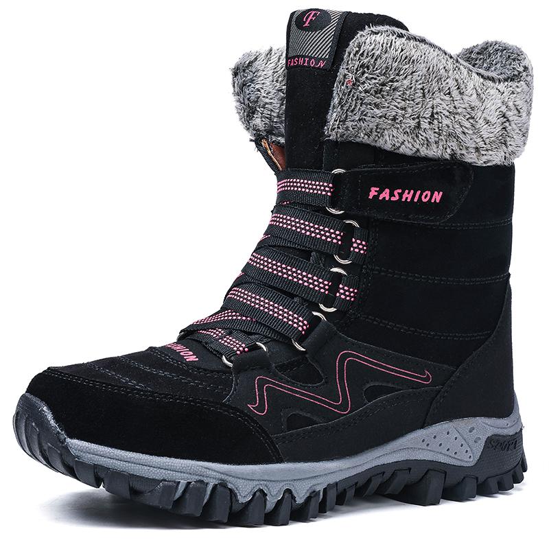 Furry Top Suede Leather Women's Waterproof Ankle Snowboots