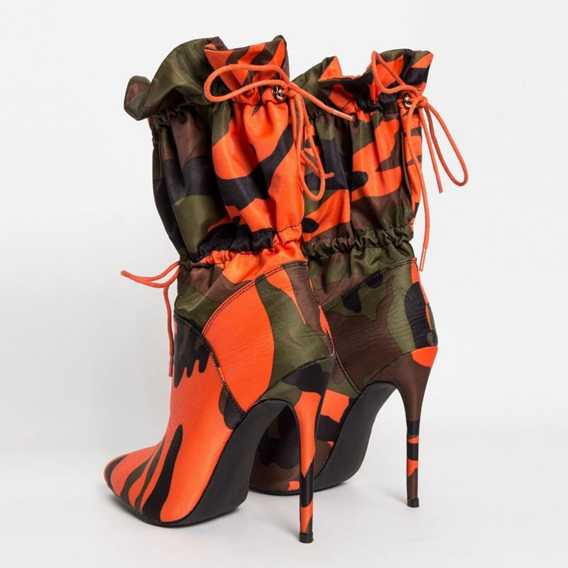 Colored Camoflauge Stiletto Lace Up Ladies Ankle Boots