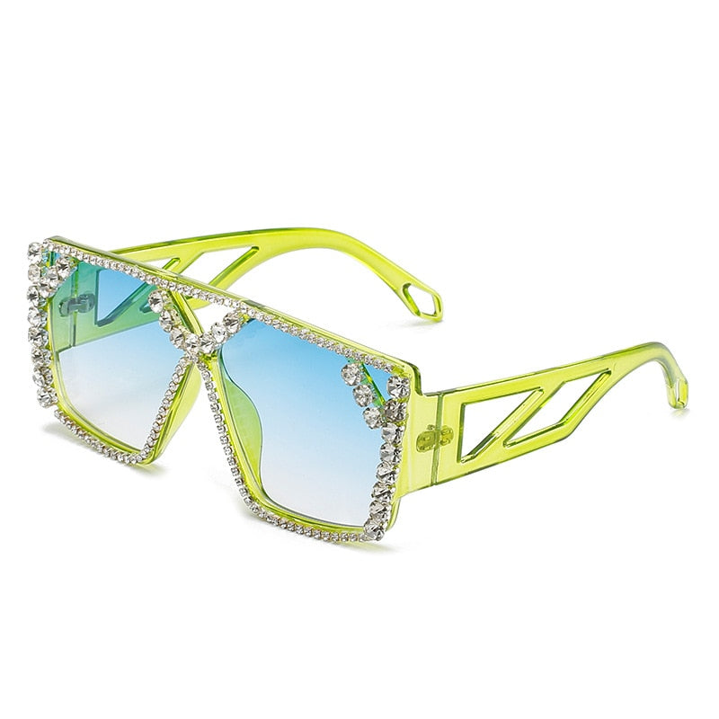 Oversized Square Diamond Rhinestone  Designer UV400 Unisex Sunglasses