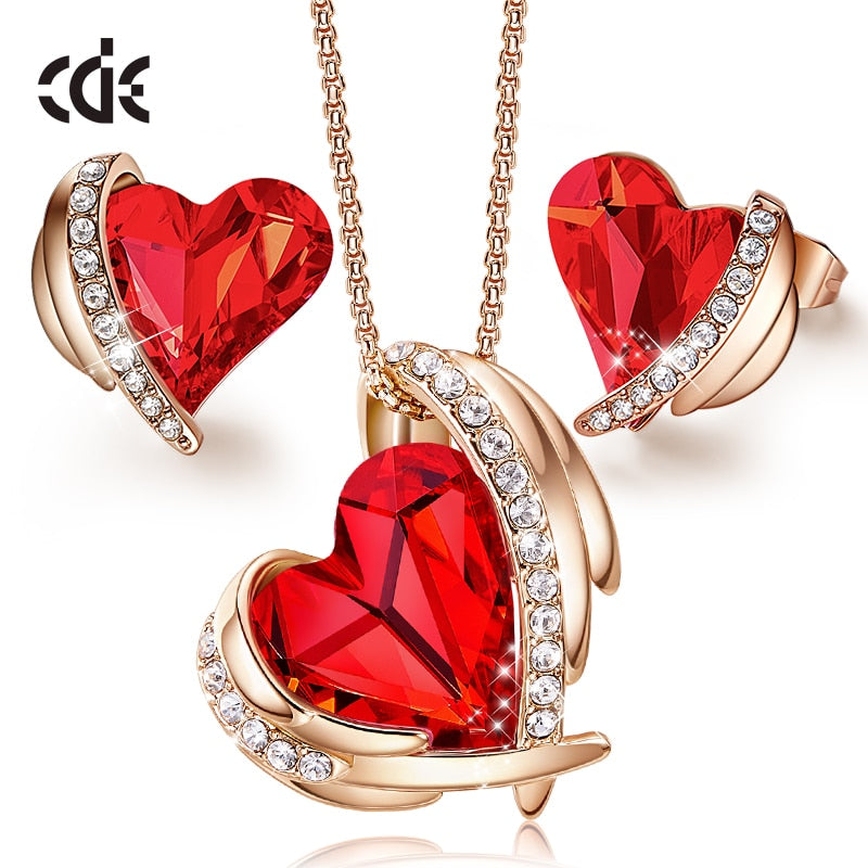 Embellished Crystal Heart Necklaces & Earrings Gift Sets