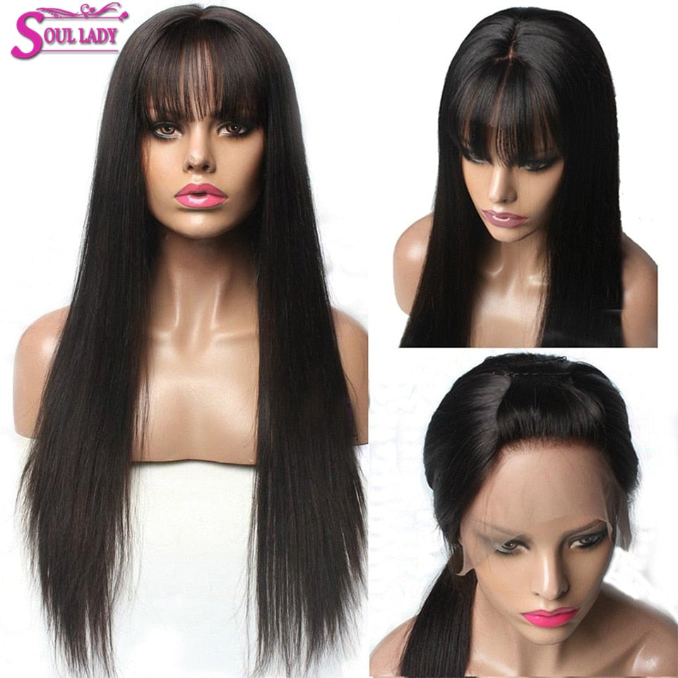 Straight Lace Front Wig With Bangs Friange Straight Human Hair Wigs With Bangs For Women Brazilian Bang Wig Human Hair Frontal