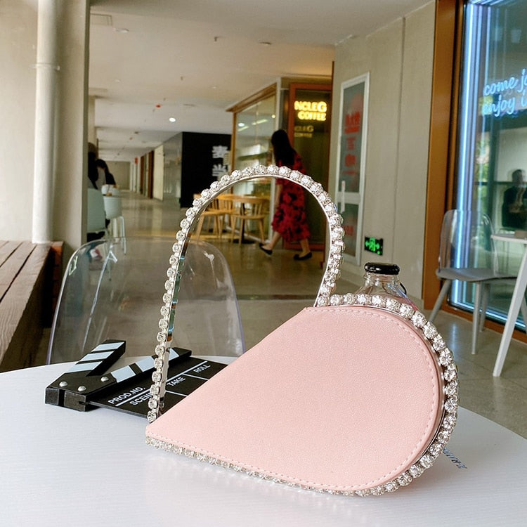 Heart Shaped Diamond Leather Evening Clutch Purse