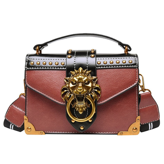 Metal Lion Head Square Messenger Purse