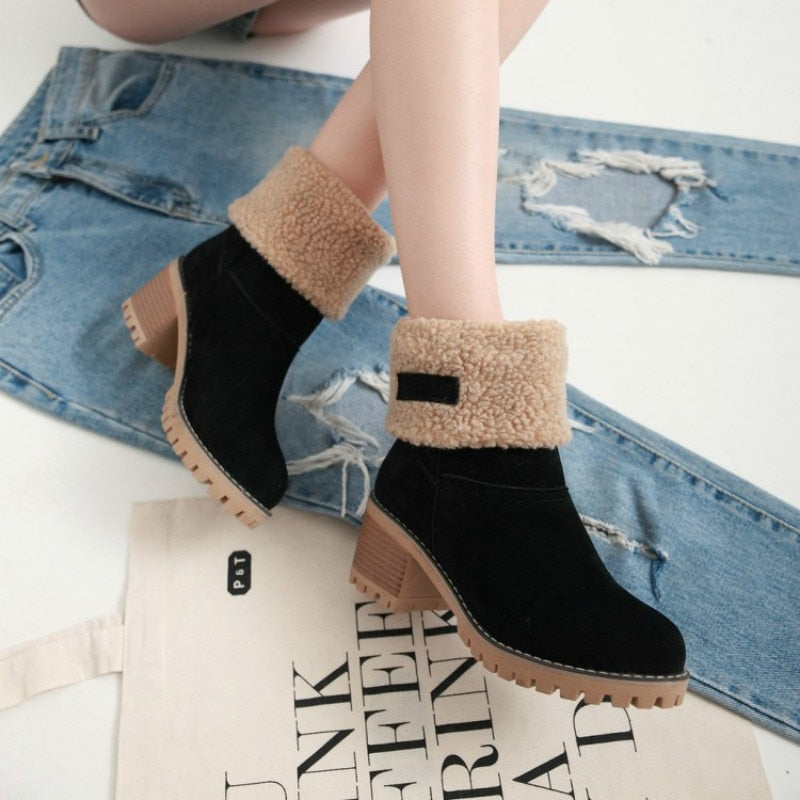 Fur Inner Platform Round Toe Ankle Snowboots