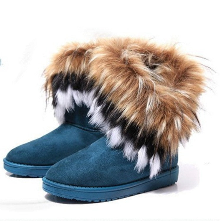 Fur Round Toe Flock Mocassin Snowboots