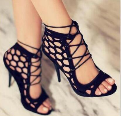 Gladiator Hollow-Out Criss-Cross Cross Lace-Up Open Toe Sandal Pumps