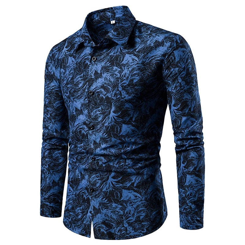 Men Printed Casual Long Sleeved Dress Shirt For Men