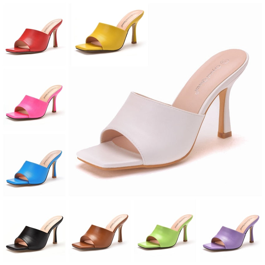 Candy Color Stiletto Slipper Platform Mule Sandals